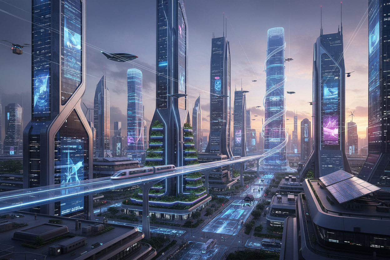 Create a futuristic city based on the basiss of future technology